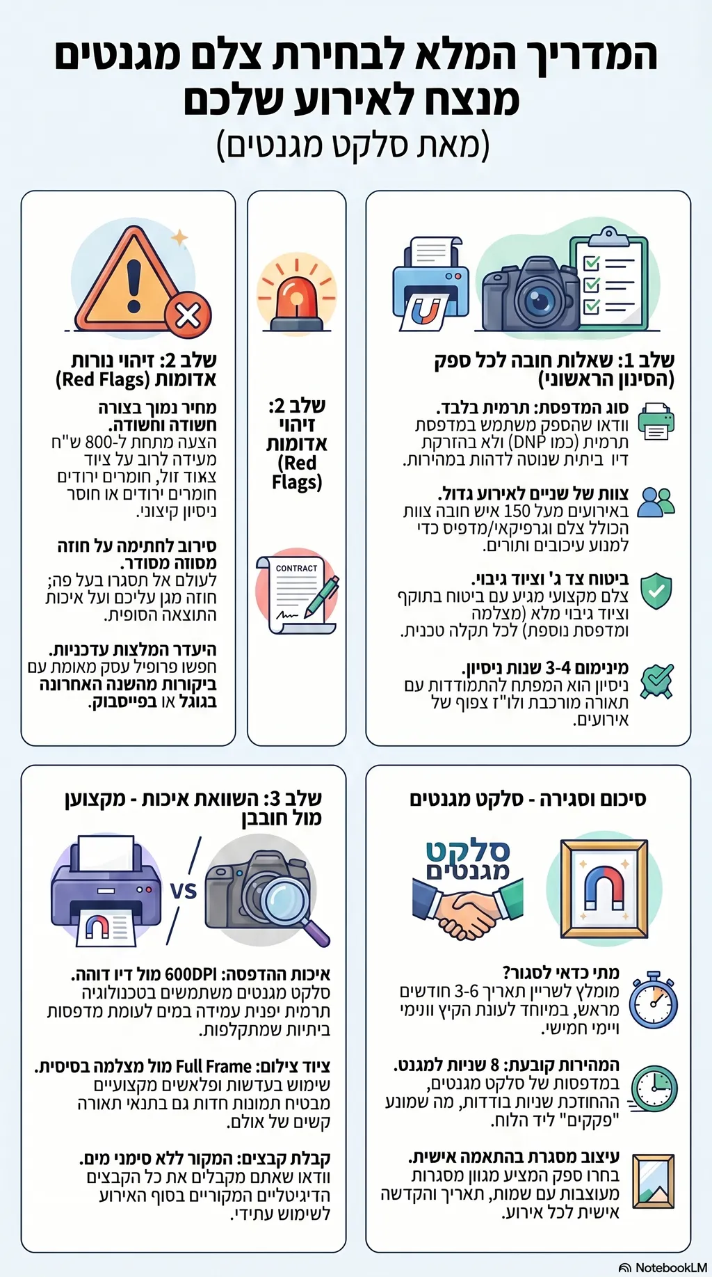 אינפוגרפיקה: קריטריונים לבחירת צלם מגנטים מקצועי לאירוע